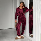 2025 Cross-border waist zipper velvet suit women's two-piece set autumn and winter fashion long-sleeved velvet suit women's high-end sense