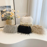 HULIANFU 2025 popular new retro ins fringed pearl chain hairy bag  fairy wind crossbody hand out of the street bag tide