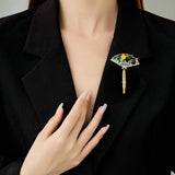 2025 New national style elegant thousands of miles Jiangshan sunrise fan fringed brooch creative elegant antique clothing pin accessories