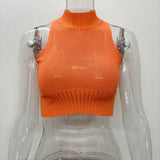 HULIANFU Spot 2025 sexy  women's clothing new ins hollow solid color knitted Spice Girl short navel-showing small vest