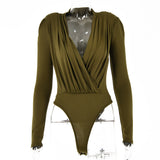 2025 women's clothing ins autumn and winter new onesie sexy babes simple mature temperament V-neck long-sleeved bottoming shirt