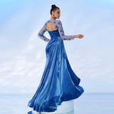 2025 new temperament round neck long sleeve long sequined banquet hip wrap evening dress bridesmaid dress women