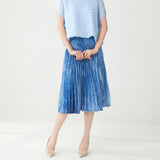 2025 A-shaped skirt pear-shaped figure small man printed elastic waist loose drape fashion versatile pleated skirt