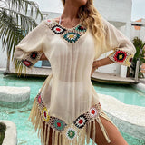 20252023  New  Popular trade spring and summer women's beach hand hook flower beach blouse medium and long beach clothes