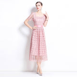 Temperament court style first love skirt square collar hollow lace waist thin dress women popular skirt women summer