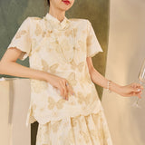 summer new national style new Chinese suit temperament butterfly embroidery stand-up collar short-sleeved top skirt N4033