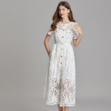 Real shot, high-end new product water-soluble strange button-closed waist pendulum dress, high-waisted A-shaped skirt