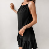 2025 early autumn women's clothing  suspender short skirt round neck sexy backless temperament high waist loose fashion dress women