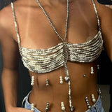 2025 Q4970Y  vest fashion multi-beaded Bra neck top small vest body chain chest chain real shot