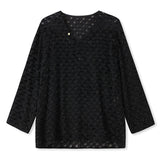 New Chinese temperament velvet splicing loose shirt  spring new elegant mulberry silk top women's N3026