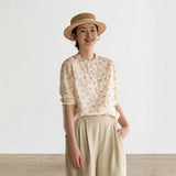 2025 popular shirts, ramie printed shirts, thin coats, classic literary floral tops and shirts