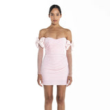 2025 Popularan, n women's clothing Korean velvet tight one-word collar short skirt  summer new bow long-sleeved halter dress