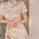 New Chinese style light national style printed cheongsam high waist shorts set beaded flower embroidered dress women M3112