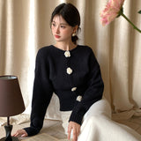 2025 popular autumn and winter new temperament flower versatile bottoming shirt long-sleeved knitted sweater women's top women's 25107