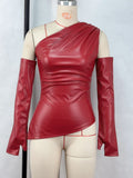 women's clothing popular autumn new street hipster sleeveless diagonal collar PU leather vest plus sleeve top women's suit
