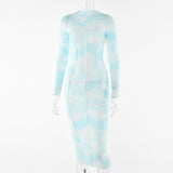 2025 wish hot-selling striped print long dress  sexy babes summer new long-sleeved crew neck dress