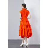 High-end dress dress sweet fungus edge slim long heavy industry pleated chiffon dress women  spring and summer