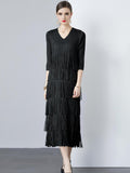 Miyake Temperament Celebrity Muse Fan Premium Sense Pleated Dress Long Large Size popular Spring/Summer Bottom Dress Autumn Dress