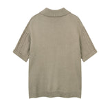 232 n retro high-end street lazy hollow design knitted sweater loose men's lapel short-sleeved T-shirt