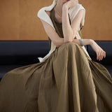2025 retro vest skirt  spring slightly crepe paper swinging dress