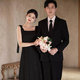 2025 light wedding dress bride simple  new high-end satin suspender out yarn collar engagement dress skirt
