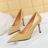 2025 272-2  style simple high heels glossy patent leather shallow mouth pointed head sexy and thin professional OL high heels single shoes