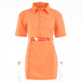 2025 fashion sexy babes fake two-piece short skirt  spring new solid color short-sleeved cardigan button hip skirt