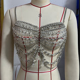 2025 F4972Y  vest fashion multi-beaded Bra neck top small vest body chain chest chain set