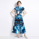popularT-shirt women's new high-end niche age-reducing suit pleated versatile top loose and thin pleated pants