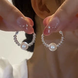 Light luxury pearl broken silver ring earrings 925 silver needle high-end temperament earrings ear buckles show face thin ear jewelry