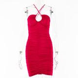 2025 ins hot-selling early autumn new dresses for women, fashionable and sexy babes, straps, backless folds, suspenders, short skirts