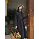 spring new product temperament literary and retro medium and long Japanese dress stand-up collar small slim women's dress