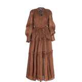 New women's clothing V-neck high-end lantern sleeves ruffle edge dress mercerized gentle wind long dress