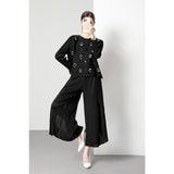 Miyake three-dimensional flower decoration versatile pleated cardigan top plus irregular loose pleated pants fashion suit