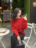 2025 Thirteen Lines popular Autumn and Winter New Temperament ins Rose Off-Shoulder Knitted Sweater Versatile Top Women 25179