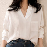2025 Silky texture mulberry silk shirt texture silk shirt  spring and summer women's new white long-sleeved top