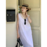 2025 THE MIND linen Tencel fake two-piece vest skirt 2025 summer new Korean version loose dress T5066X