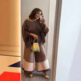 Miyake Fashion Contrasting Color Suit Women's  New Loose Irregular Top Skinny Wide Leg Pants Folded Two-piece Set