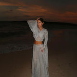 2025popular autumn new beach women's solid color sexy mesh beach bikini swimsuit blouse sunscreen set