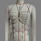 2025 Q4954Y New pearl beaded chest chain fringed neck vest top body chain Beaded bra chain