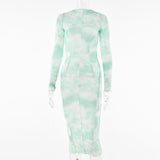 2025 wish hot-selling striped print long dress  sexy babes summer new long-sleeved crew neck dress