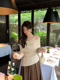 2025 spring new temperament one-word collar versatile bottoming shirt long-sleeved knitted sweater women's top 25020
