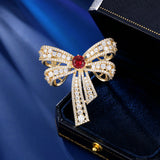 2025 Heavy industry luxury high-end winter coat jacket accessories multi-purpose fixed clothes copper inlaid zircon bow brooch