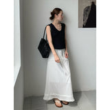 2025 THE MIND lace stitching skirt 2025 thirteen lines summer high waist thin A-shaped skirt 027AX