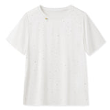 High-end personality temperament celebrity design shirt heavy industry diamond-encrusted short-sleeved T-shirt national style new top N3075
