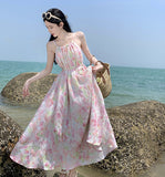 2025 2025 new neck floral super fairy dress, Thailand Sanya travel wear long dress, seaside vacation beach dress