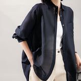 2025 Mulberry Silk Acetate Shirt Macaron 6 Colors, Thin Sunscreen Shirt Pink Purple Top  White Shirt Women's Clothing