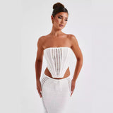 HULIANFU 2025 2025 trade spring and summer hot-selling new products, sexy trend backless tube top, hip-wrapped long skirt, knitted suit