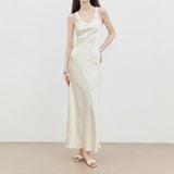2025 Cool acetic acid satin crepe 45 degree oblique cut pendant thin three-dimensional split U-neck sleeveless paper person dress