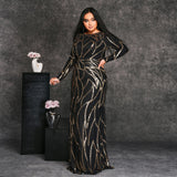 2025 Popular trade Popular,  and the United States fat mm large size women's clothing long-sleeved round neck banquet sexy sequined evening dress dress